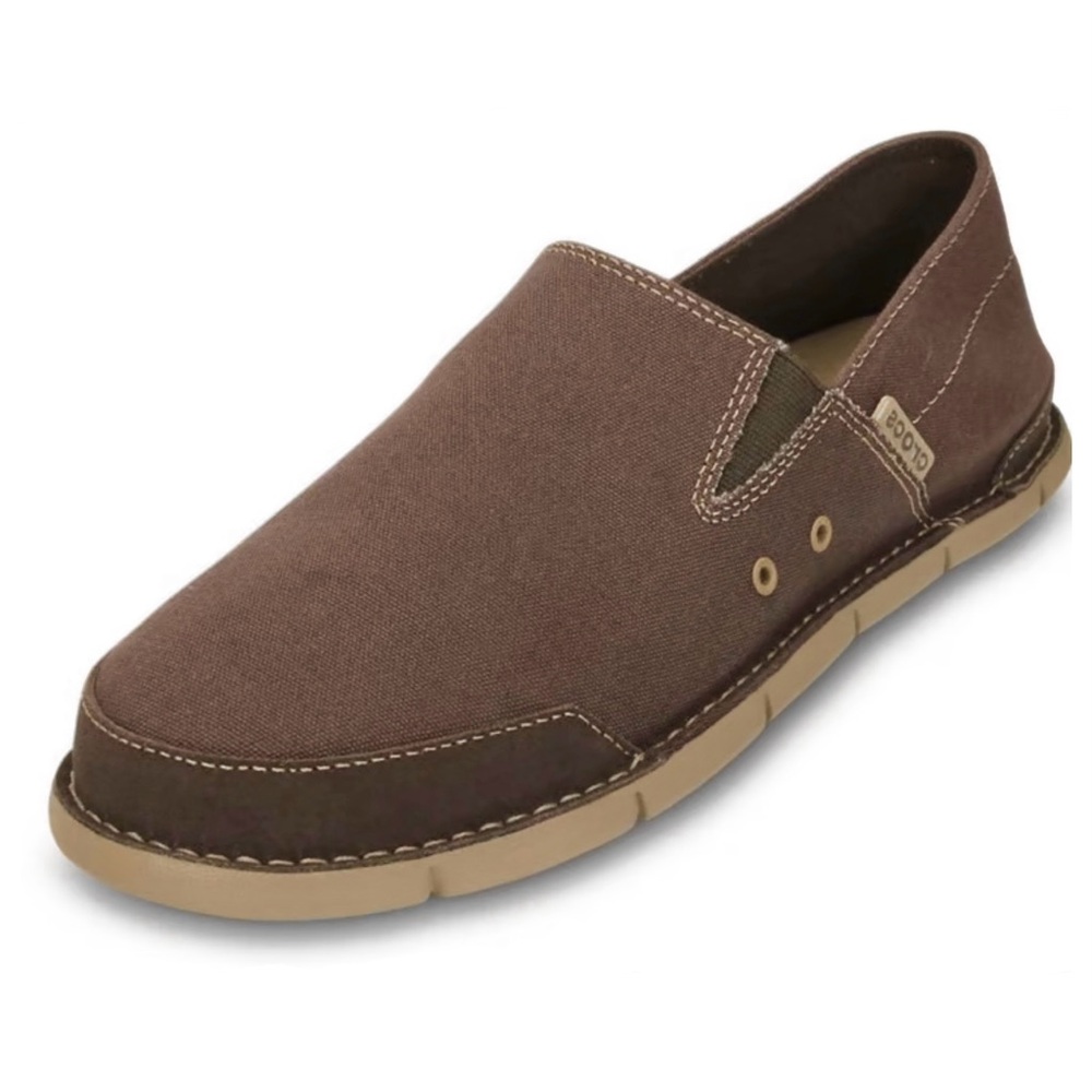 Crocs Shoes Men’s Sz 10 Brown Canvas Slip On Boat Shoe Loafers Granola Outdoorsy